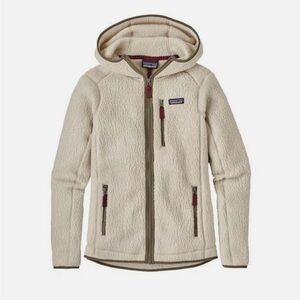 Patagonia Women’s Large Retro Pile Fleece Hoodie Full Zip Jacket Cream